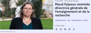 Lien vers: https://agriculture.gouv.fr/maud-faipoux-nommee-directrice-generale-de-lenseignement-et-de-la-recherche